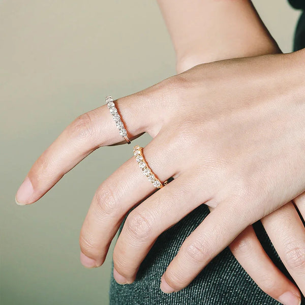 Eternal Sparkle Ring silver and gold variants worn on hands